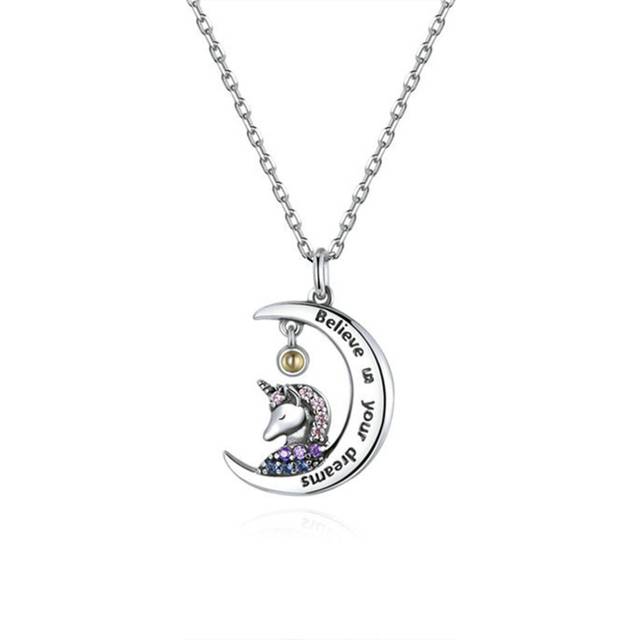 Silver plating Moonlight Pony Pendant Necklace for Women Family Gifts Jewelry