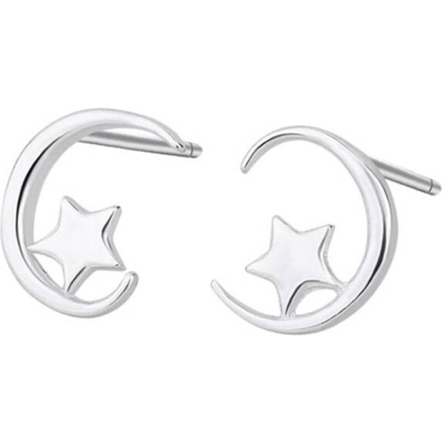 8PCS Silver plating Fashion Star Month Stud Earrings for Women Small Ear Hoops Wedding Jewelry Gift