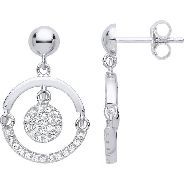 Jewelco London Ladies Sterling Silver Cubic Zirconia Swing Hoop Disco Ball Stud Drop Earrings - GVE848
