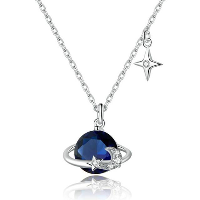 Silver plating Blue Pendant Necklace for Women Stars Design Jewelry