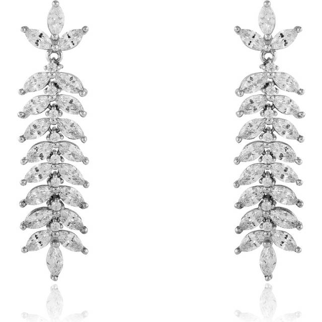 Jewelco London Rhodium Sterling Silver Marquise Cubic Zirconia Olive Branch Drop Earrings 10mm 43mm - JACOBJE006