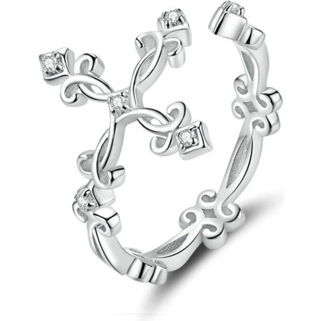 Retro Pattern Cross Adjustable Finger Ring for Women Silver plating Vintage Flower Rings