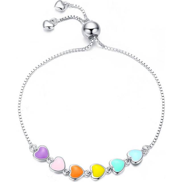 Rainbow Color Heart Bracelet for Women Heart-shape Silver plating Chain Bracelet Jewelry