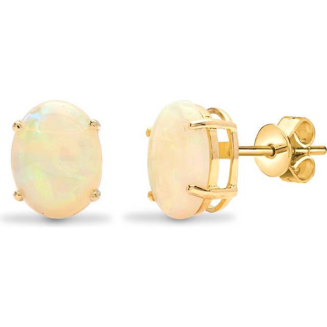 Jewelco London Ladies Solid 18ct Yellow Gold 4 Claw Set Oval Opal Solitaire Stud Earrings - 18E181