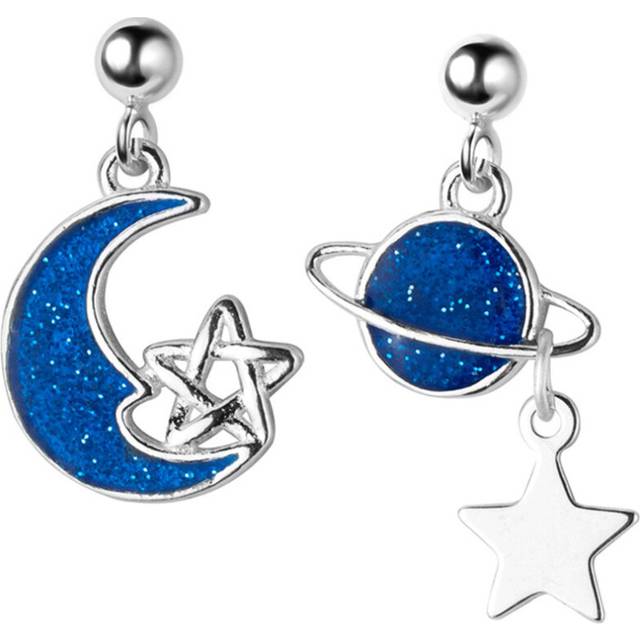Silver plating Earrings for Women Trendy Elegant Blue Moon Asymmetry Star Creative Jewelry Gifts