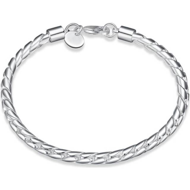 2PCS Silver plating Solid Snake Chain Bracelet For Woman Men Charm Wedding Engagement Fashion Jewelry