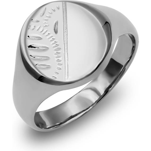 (O) Jewelco London Solid Rhodium-plated 925 Sterling Silver Diamond Cut Round Oval Signet Ring - ARN118