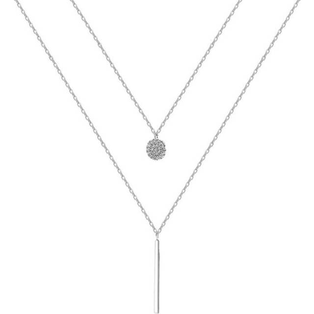 2PCS  Silver plating Double Layer Necklace Round Shiny  Long Pendant Necklaces Gift for Girl Fine Accessories
