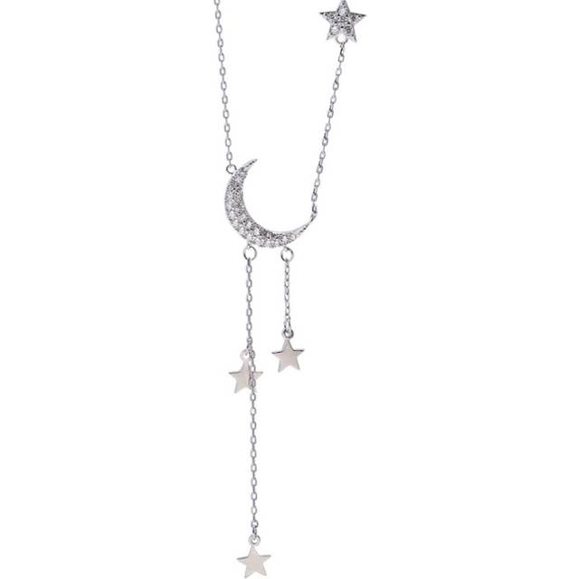 2PCS Silver plating Stars and Moon Tassels Necklace Clavicle Chain for Women Choker Fashion Jewelry Pendant