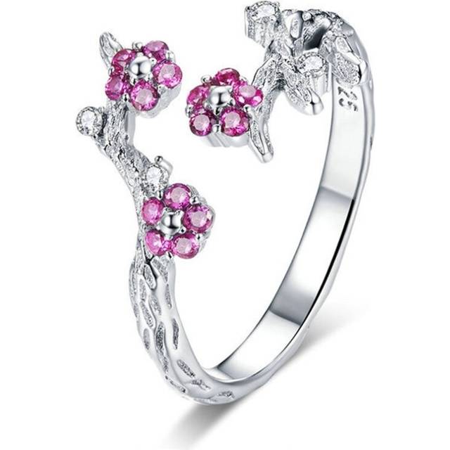 Silver plating Winter Blooming Plum Flower Open Size Rings for Women Wedding Engagement Jewelry