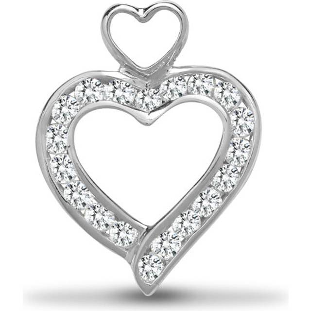 Jewelco London Ladies Solid 18ct White Gold Channel Set Round G SI1 0.36ct Diamond Love Heart Charm Pendant - 18P068