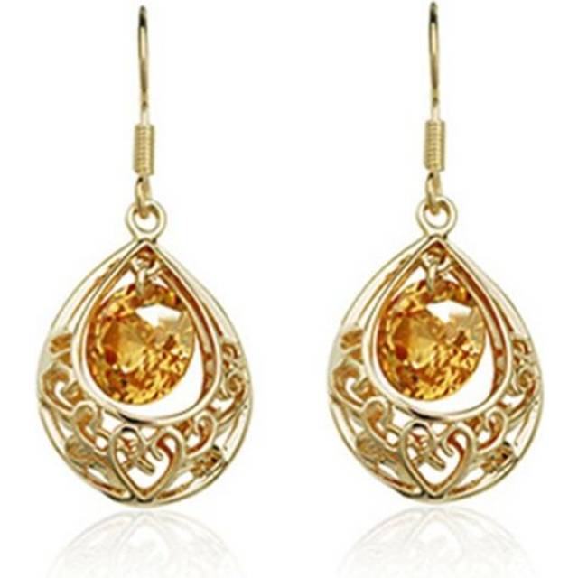 Gold Champagne Hollow Teardrop Drop Earrings Gift Lady Girlfriend Present