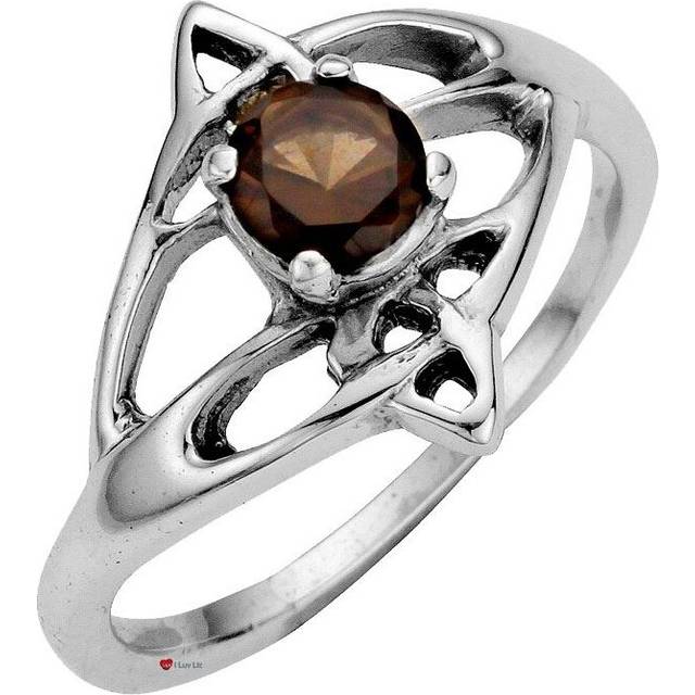 (O) Ring Crafted In Sterling Silver Celtic Open Swirl Design With Offset Smokey Quartz Stone