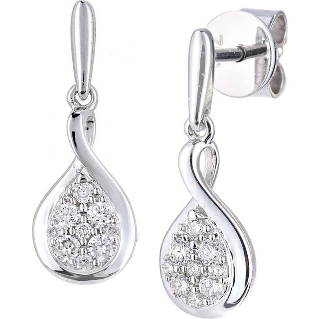 Jewelco London 18ct White Gold Round 20pts Diamond Pave Tears of Joy Drop Earrings - PE0AXL5576W18