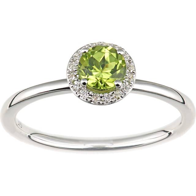 (P) Jewelco London 9ct White Gold Peridot and Diamond Cluster Halo Ring