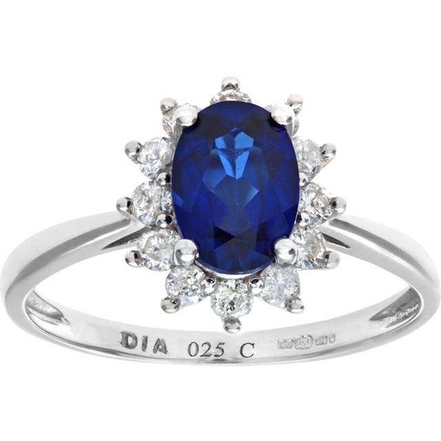 (K) Jewelco London  Round Brilliant Sapphire and Diamonds 9ct Cluster Ring - PR1AXL0470WSA