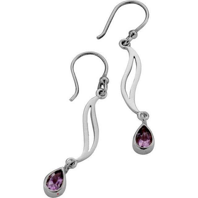 Earrings Sterling Silver Pierced Fitting Drop Teardrop Amethyst