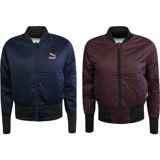 Puma Reversible Womens Padded Zip Up Bomber Jacket Navy Burgundy 571749 05 P4C Textile - Size Large