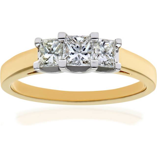(J) Jewelco London 18ct Yellow Gold Trilogy Ring, J/I Certified Diamonds, Princess Cut, 0.75ct