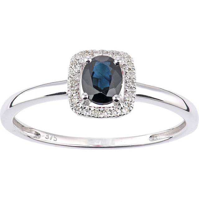 (K) Jewelco London 9ct White Gold Oval Sapphire and Diamond Cluster Ring