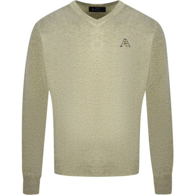 Aquascutum Check A Logo Beige V-Neck Jumper