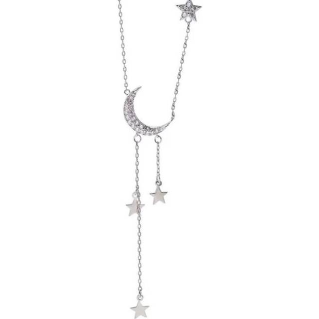 Silver plating Star Moon Simple Elegant Tassel Necklaces for Women Choker Collares Jewelry Necklace