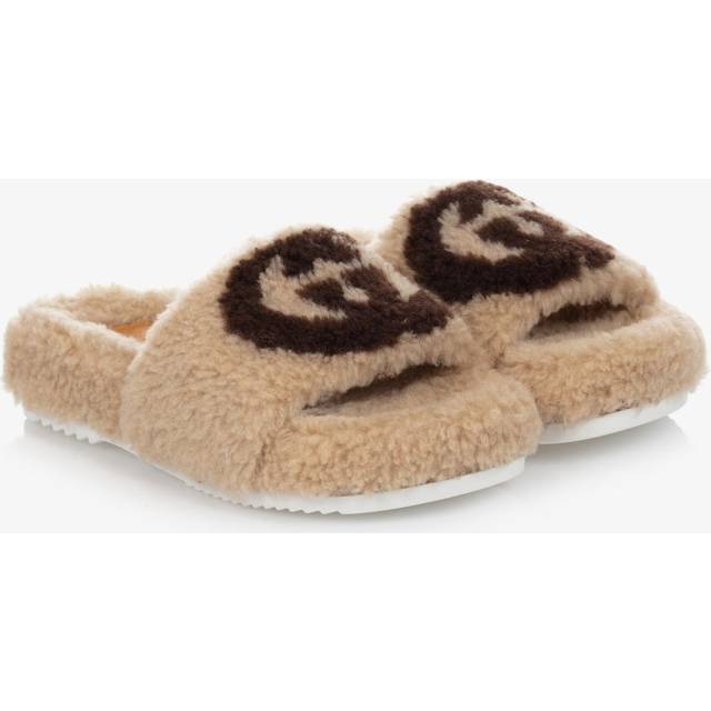 Gucci Beige Faux Fur Logo Sliders - 28