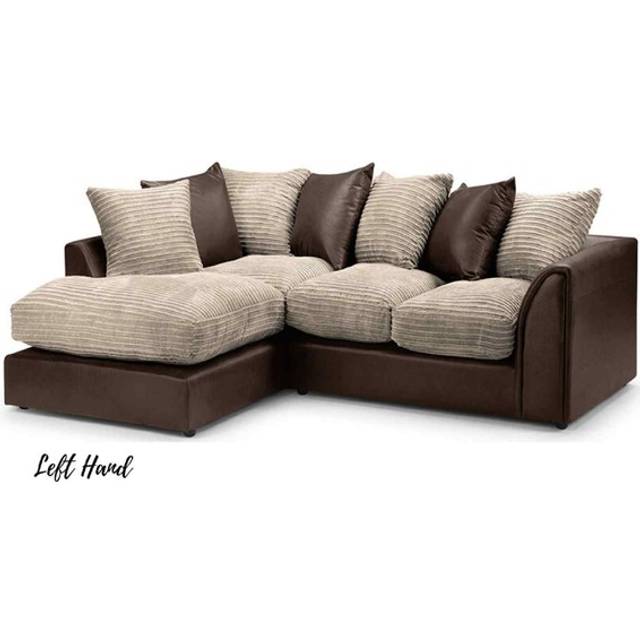 Portland Sturridge Modern 3 Seater Mink Chenille and Faux Leather Left Hand Corner Sofa - Cream