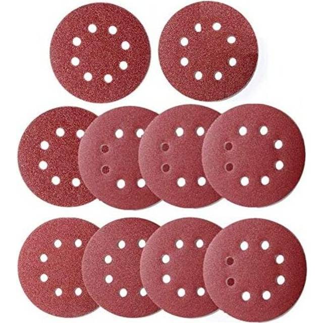 KAHEIGN 100Pcs Sanding Discs, 125mm Hook and Loop 8-Hole Sand Pads, 40/60 /80/100 /120/180 /240/320 /400/800 Grits Sandpaper for 5-Inch Random O