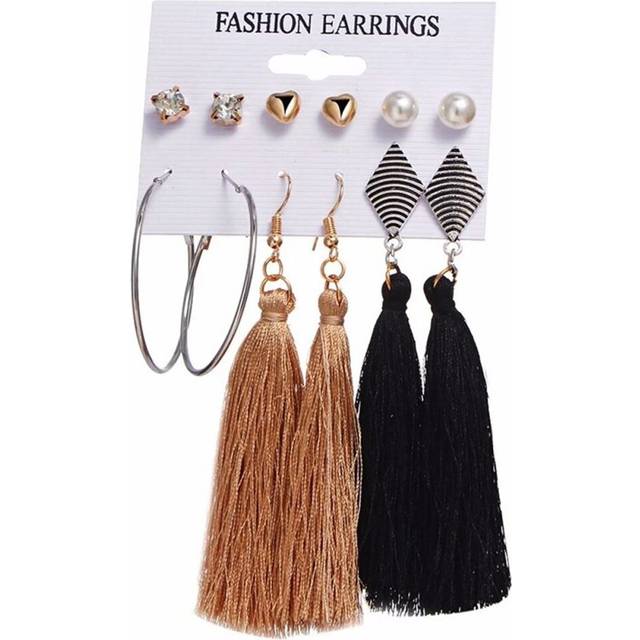 Beautiful Earring 6 Piece Set Gold Black Pearl Drop Ear ring