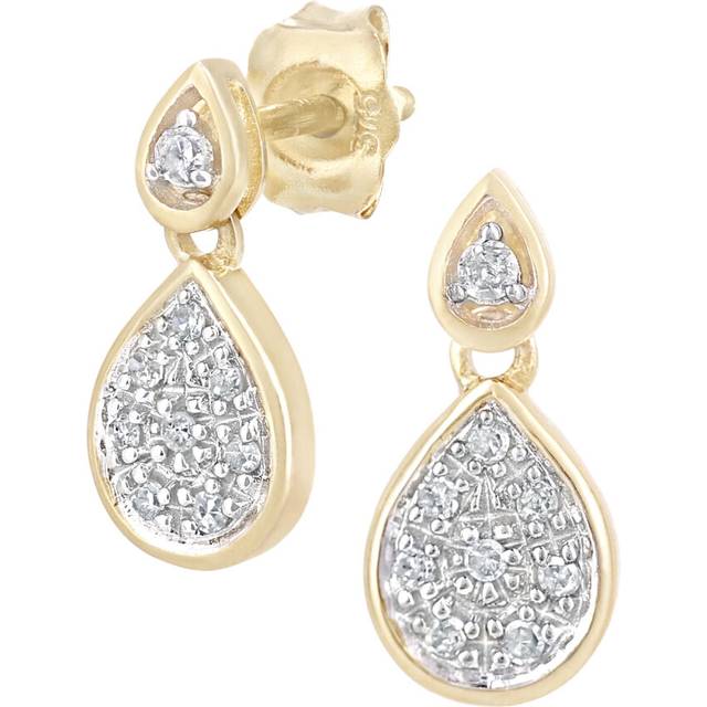 Jewelco London 9ct Yellow Gold Round 8pts Diamond Halo Drop Earrings - PE0AXL5622Y