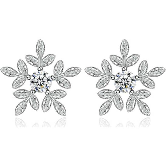 3PCS Ladies Sweet and Lovely Flowers Leaves Stud Earrings Snow Ear Jewelry Fashion Silver plating Jewelry