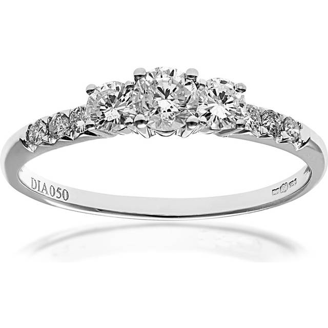 (N) Jewelco London 18ct White Gold Trilogy Engagement Ring, IJ/I Certified Diamonds, Round Brilliant, 0.50ct
