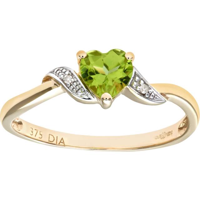 (L) Jewelco London 9ct Yellow Gold Peridot And Diamond Heart Ring