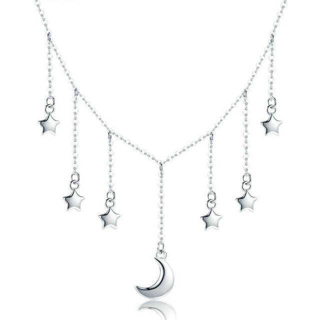 Silver plating Star Chain Sparkling Moon Starry Pendant Necklaces for Women Jewelry