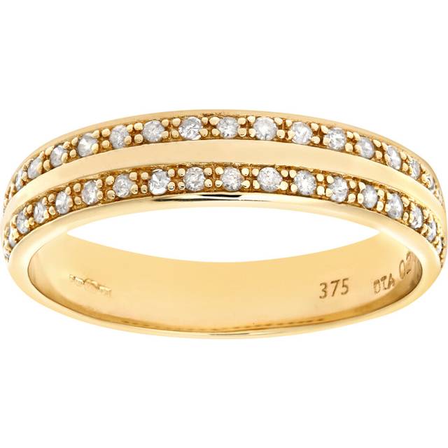 (K) Jewelco London 9ct Yellow Gold 0.20ct Diamond Double Row Pave Set Eternity Ring