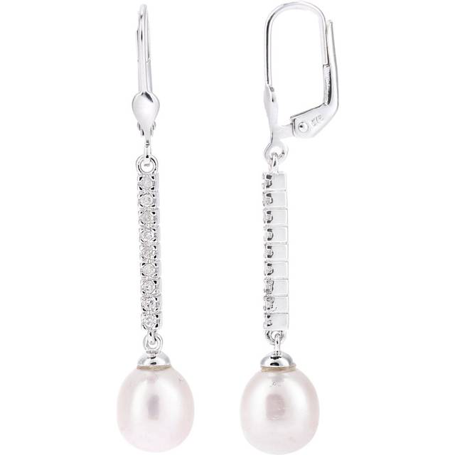 Jewelco London 9ct White Gold Round 16pts Diamond Oval Pearl 8x10mm Trickling Ice Moon Drop Earrings - PE0AXL4730WPRL