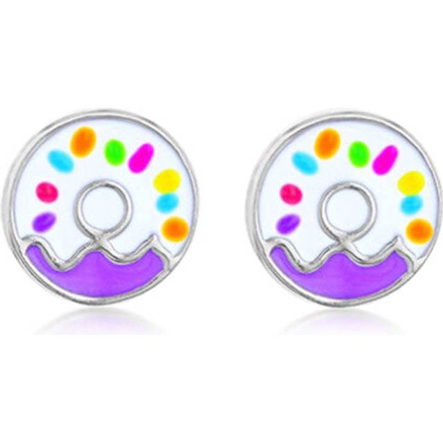 Jewelco London Sterling Silver Multi Colour Enamel Yummy Iced Ring Donut Stud Earrings 8.5mm - 8-55-9482