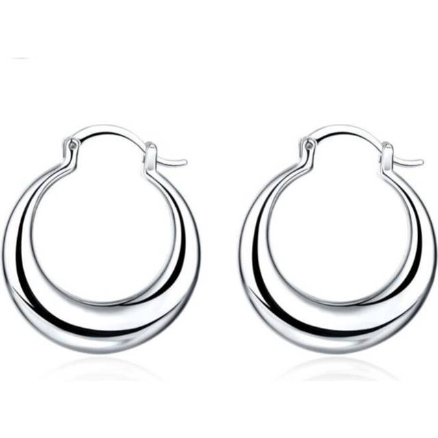 2PCS Silver plating Round Smooth Hoop Earrings for Women Fashion Wedding Engagement Jewelry Gifts