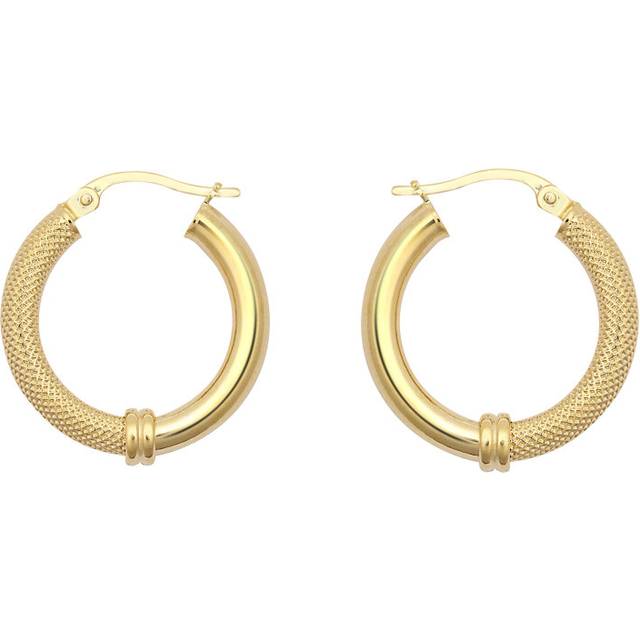 Jewelco London Ladies 9ct Yellow Gold Snake Skin Mesh Collared Styles Clash 3mm Hoop Creole Earrings 21mm - JER805B