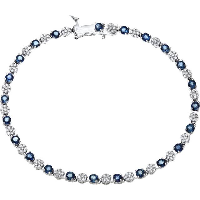 Jewelco London 9ct White Gold Round 0.63ct Diamond Round 3.91ct Blue Sapphire Alternating Cluster Tennis Bracelet - PBCAXL02516WSA