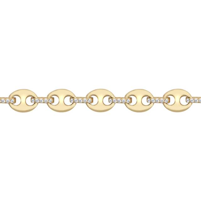 Jewelco London Ladies Solid 9ct Yellow Gold White Round Brilliant Cubic Zirconia Coffee Bean Anchor 6mm Chain Link Bracelet, 7.5 inch 19cm - JBB403