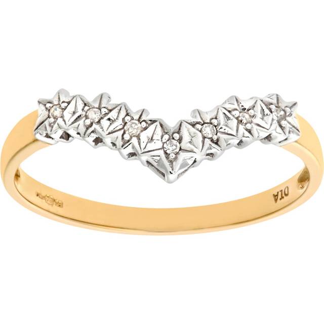 (O) Jewelco London  Ladies 9ct Yellow Gold Illusion Set Diamond Wishbone Ring
