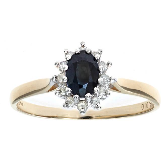 (K) Jewelco London 9ct Yellow Gold Sapphire & Diamond Cluster Ring - PR0AXL5244YSA
