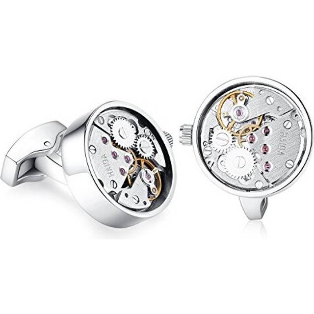 HONEY BEAR Mens Vintage Watch Movement Cufflinks with Gift Box-Working, Steampunk Round - Yellow