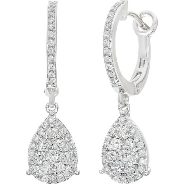 Jewelco London 18ct White Gold Round 0.55ct Diamond Halo Drop Earrings - DE1AXL506-18KW