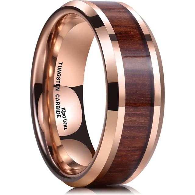 King Will NATURE 8mm Rose Gold Plated Tungsten Wedding Ring With Koa Wood Inlay Engagement Band