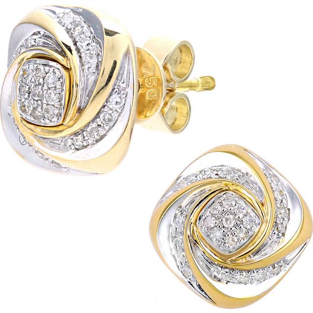 Jewelco London 18ct Yellow Gold Round 10pts Diamond Square Vortex Twist Stud Earrings - DE1AXL620Y18