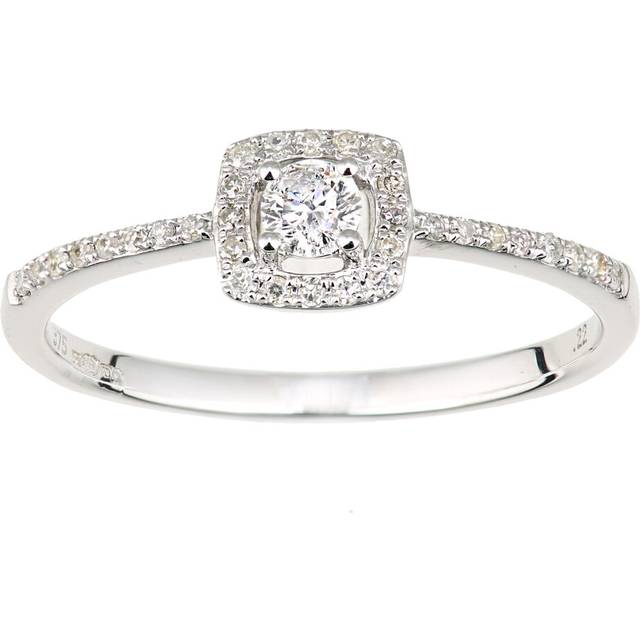 (Q) Jewelco London 9ct White Gold Diamond Round Halo Engagement Ring