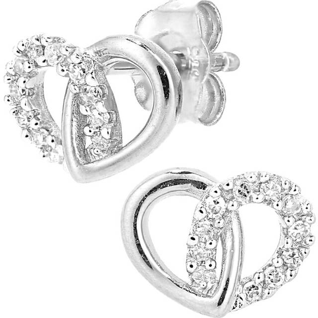 Jewelco London 9ct White Gold Round 7pts Diamond Heart Stud Earrings - PE0AXL5598W